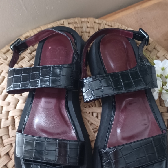 STAUD NICKY WOMENS OPEN TOE CROC EMBOSSED STRAPPY SANDALS BLACK 9.5 Casual 133 - Picture 2 of 6